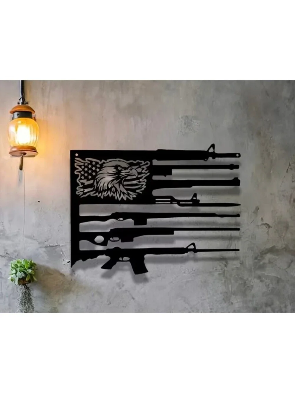 Patriotic American Metal Gun Flag  that makes a statement 12x9”
